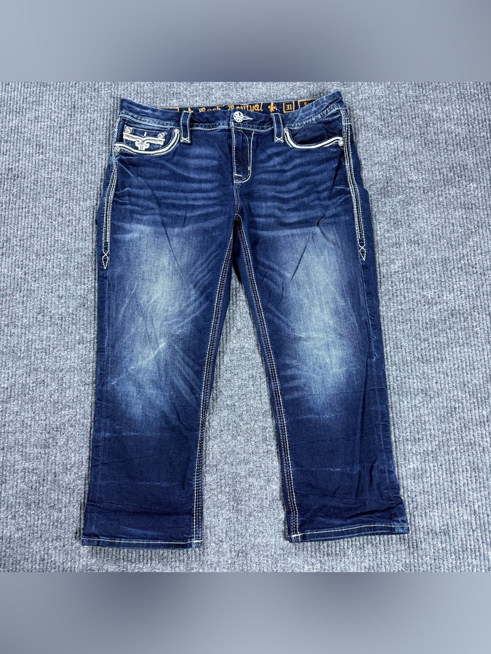 Vintage Rock Revival Sukara Capri Denim Embellished Easy Crop Jeans 31x23 (34)